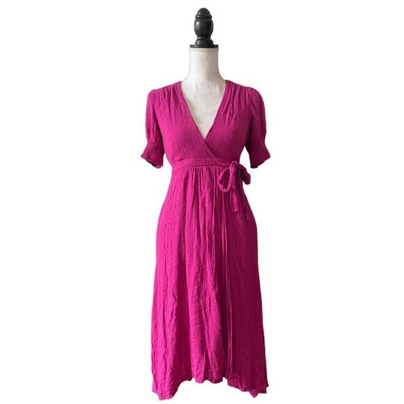 Maeve Brenna Short Sleeved High Low Wrap Dress Raspberry Size 0 - Picture 2 of 9
